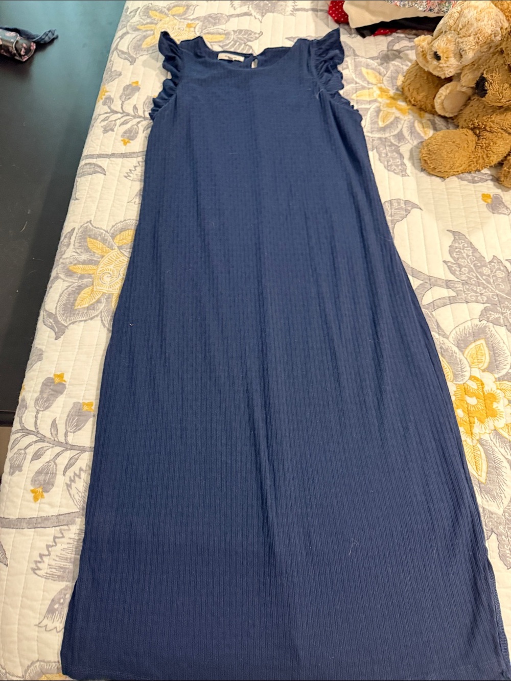 Maurices Navy Ribbed Maxi Dress with Ruffle Sleeves